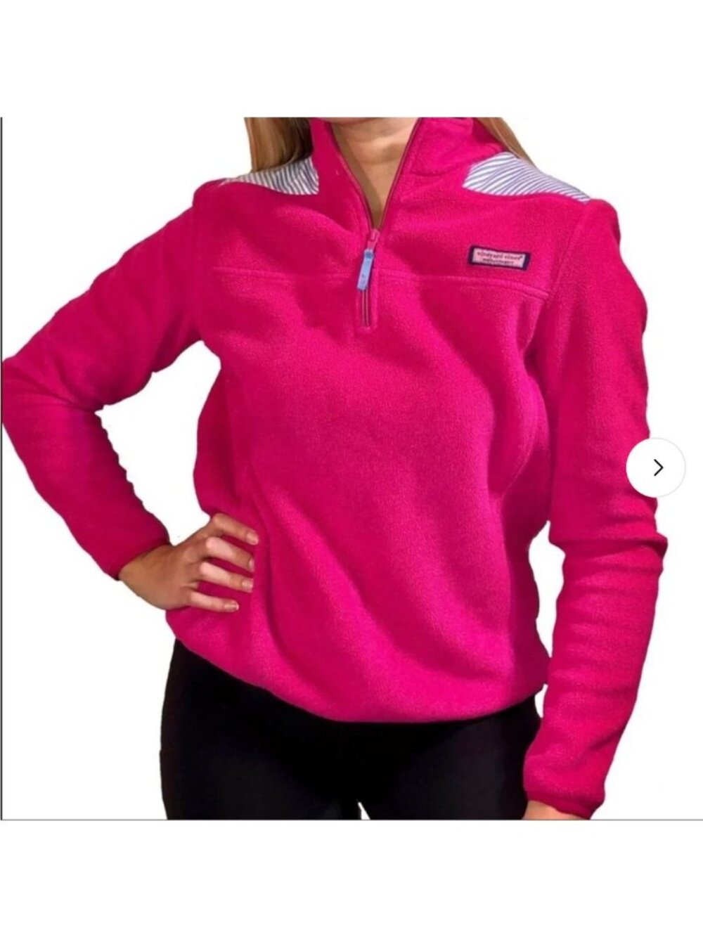 Vineyard Vines Raspberry Pink Quarter Zip Fleece Pullover Striped Yoke XS